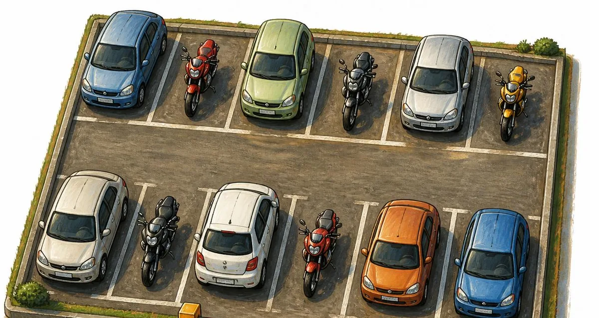 Em um estacionamento com carros, de 4 rodas, e motos, de 2 rodas, conhecer o total de veículos e o total de rodas permite montar um sistema de duas equações e descobrir quantos há de cada tipo.